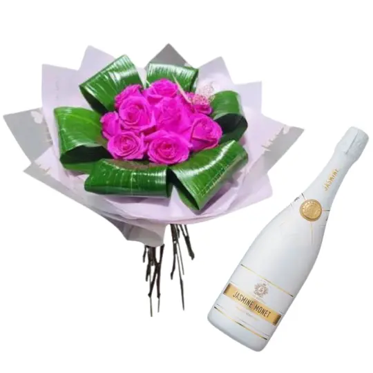 Ramo de 12 rosas fucsia y jasmine pik rose